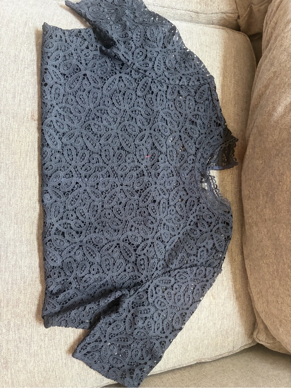 LOFT Navy Lace Short-Sleeve Blouse